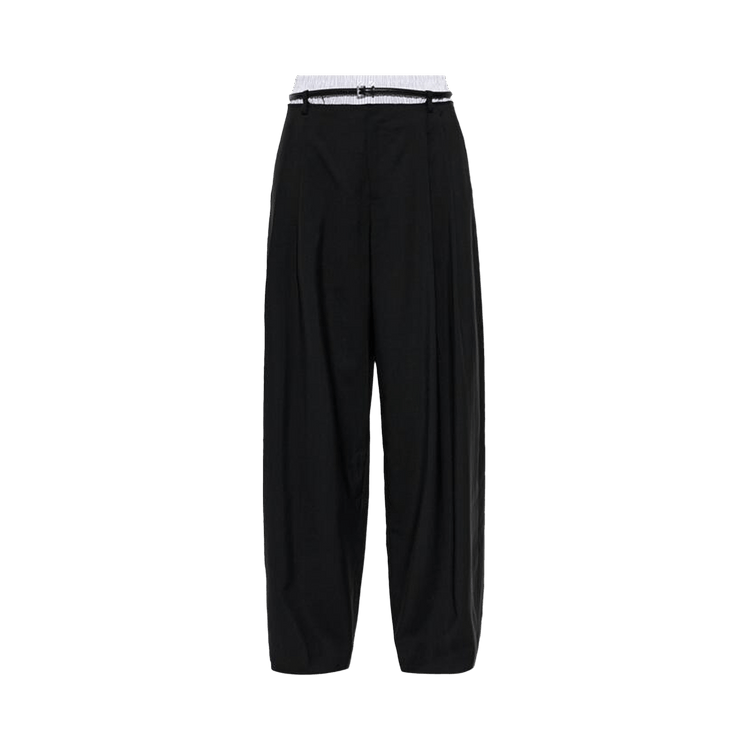 Alexander Wang Pre-Styled Boxer Mid-Rise Belted Tailored Pant 'Black/White Pinstripe'