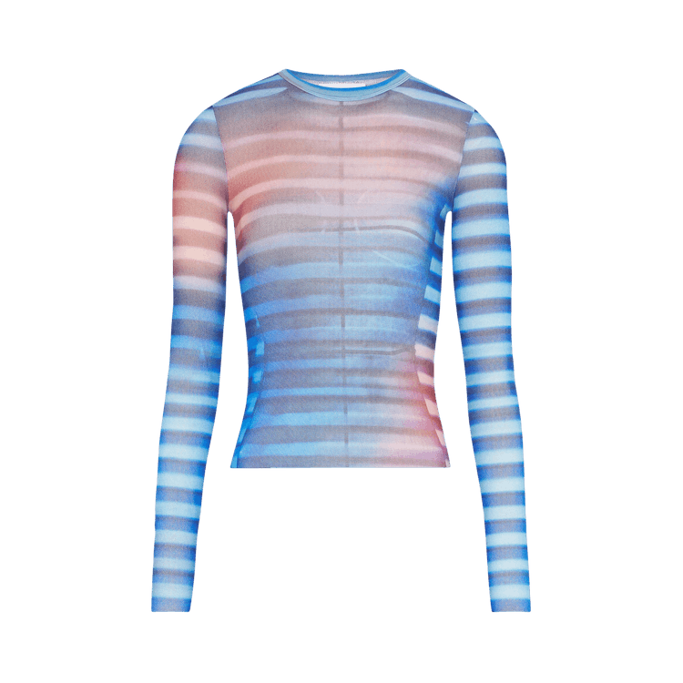 Jean Paul Gaultier Printed Mesh Long-Sleeve Top 'Light Blue/Blue/Peach'