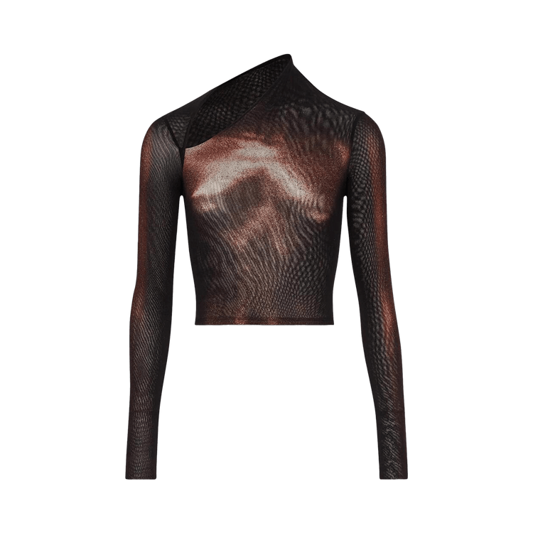Jean Paul Gaultier Mesh Asymetric Collar Crop Top 'Black/Brown'