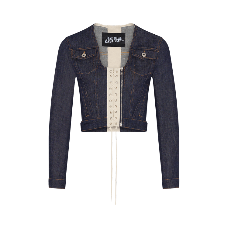 Jean Paul Gaultier Denim Jacket With Lacing Detail 'Indigo/Beige'