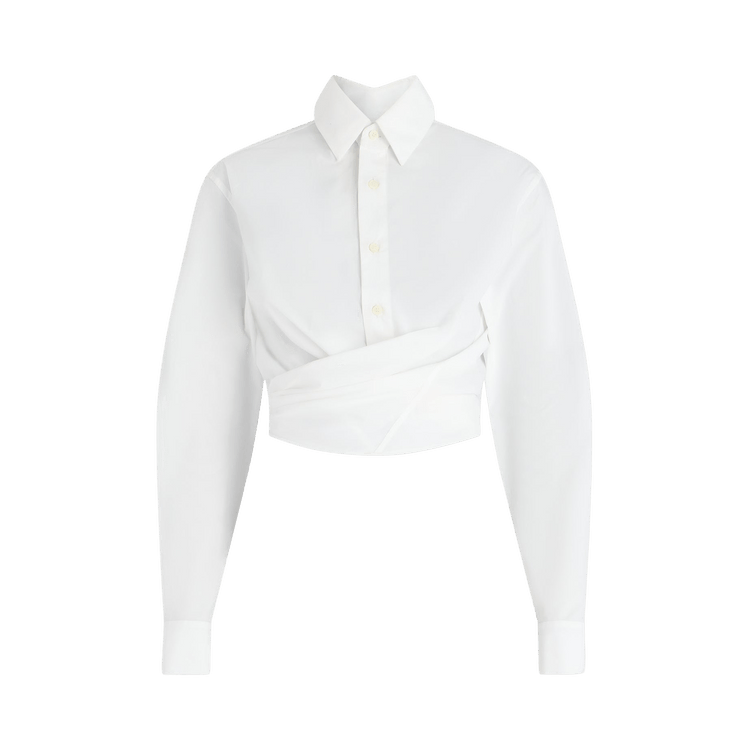 Jean Paul Gaultier Wrapped Fly Away Collar Cropped Shirt 'White'