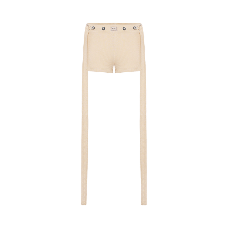 Jean Paul Gaultier Cotton Ribbed Short With "Gaultier" Patch/Overall Buckles 'Nude'