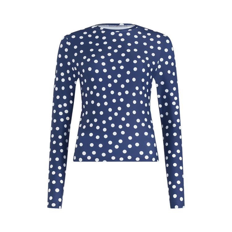 Jean Paul Gaultier Jersey Lycra Long-Sleeve Top Printed Polka Dots 'Navy/White'