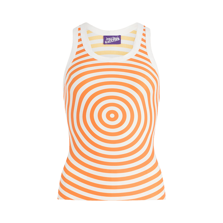 Jean Paul Gaultier Jersey Lycra Asymetric Tank Top Printed Target 'White/Orange'