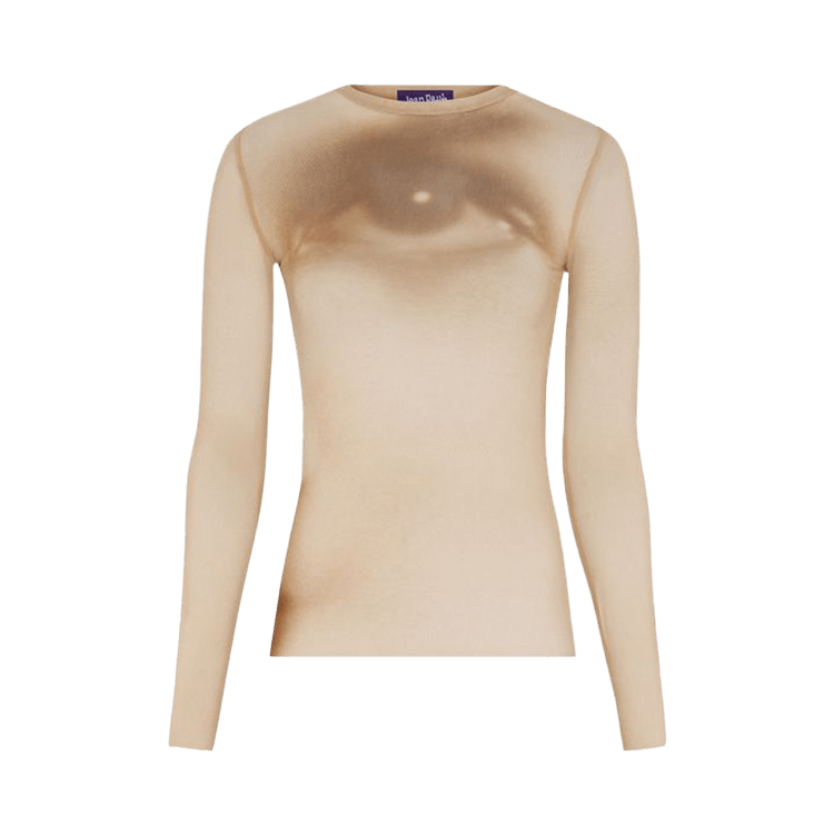 Jean Paul Gaultier Mesh Long Sleeves Top Printed "Face" 'Beige'