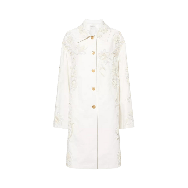 Dries Van Noten Monocolour Matador Embroidery Coat 'Off White'
