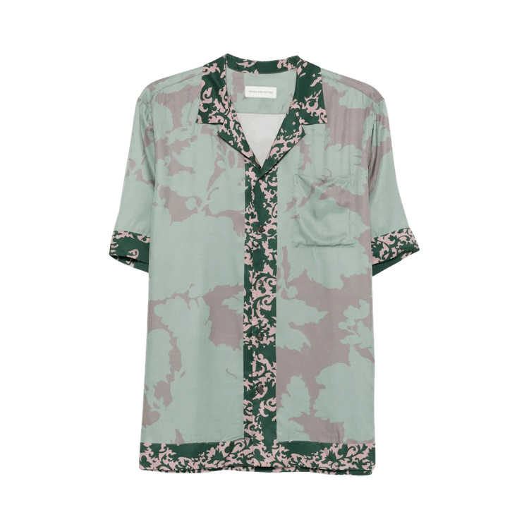 Dries Van Noten Archive Floral Placed Border Print Shirt 'Petrol'