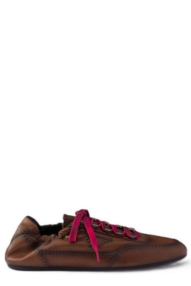 Prada Ruched Lace-Up Low-Top Sneakers