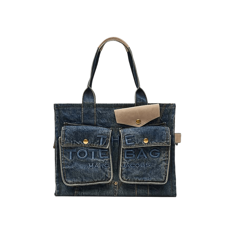 Marc Jacobs Denim Suede Pocket Large Tote Bag 'Dark Wash'