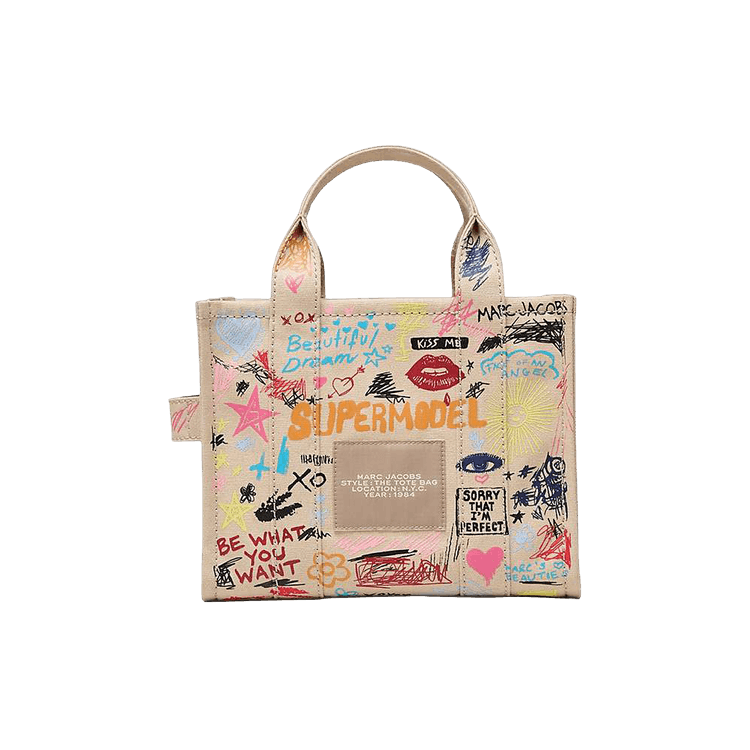 Marc Jacobs Punk Scribble Canvas Small Tote Bag 'Beige/Multicolor'
