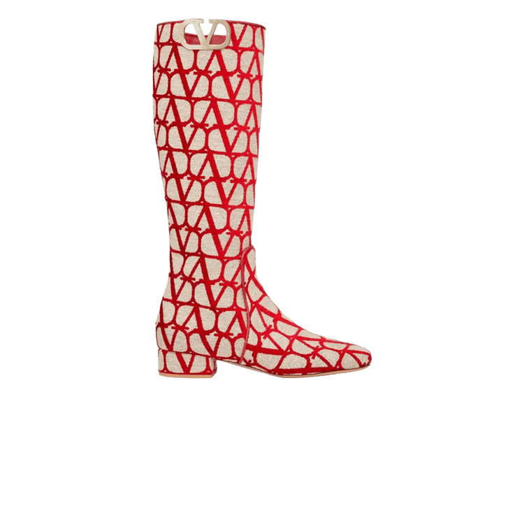 Valentino Wmns V Logo Toile Iconographe Boot 'Beige Red'