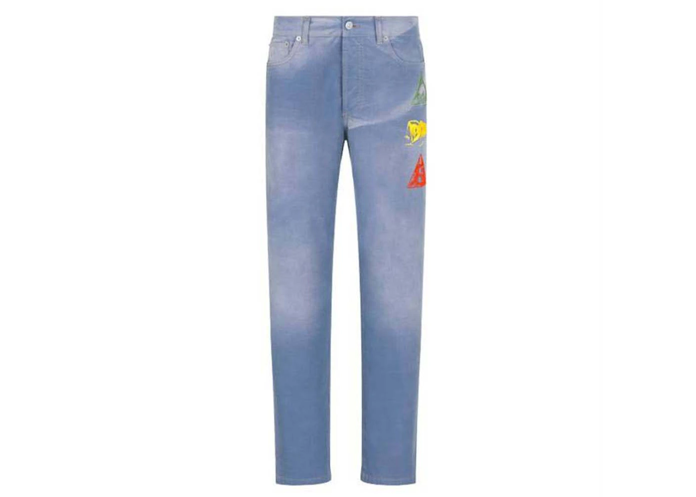 Dior Logo Patch Denim Straight Fit Jeans Light Blue
