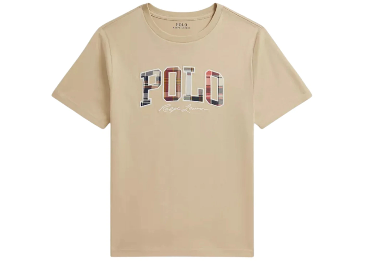 Polo Ralph Lauren Short Sleeve Jersey Knit Plaid Polo Tee Tallow Cream