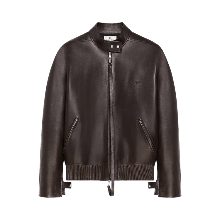 Courrèges Embroidered Leather Bomber Jacket 'Dark Brown'