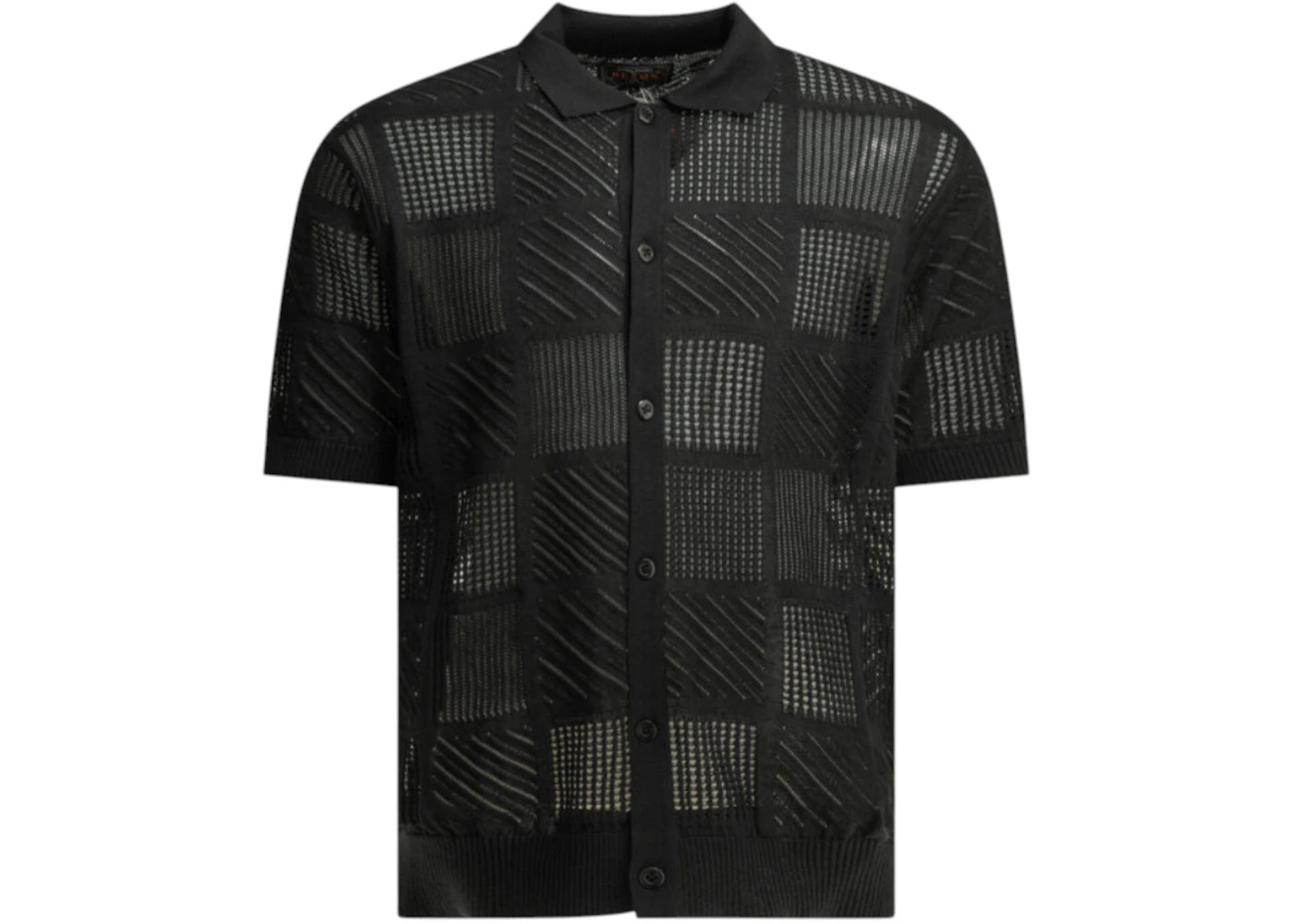 Beams Plus Textured Knit Button-Down Polo Shirt Black