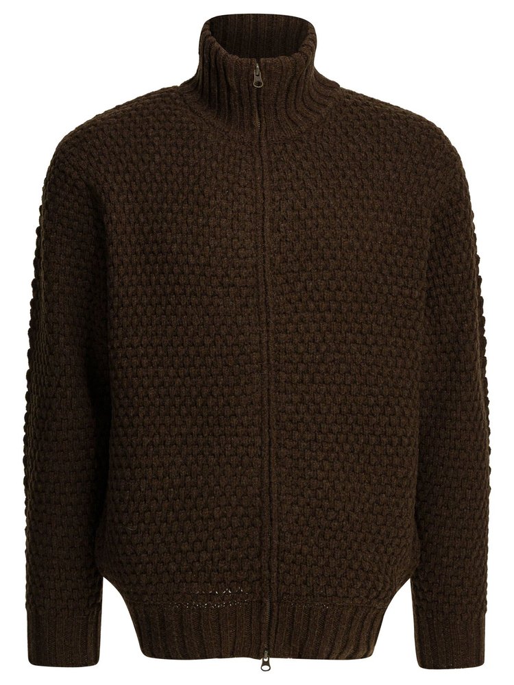 Beams Plus Textured Zip-Up Knitted Sweater