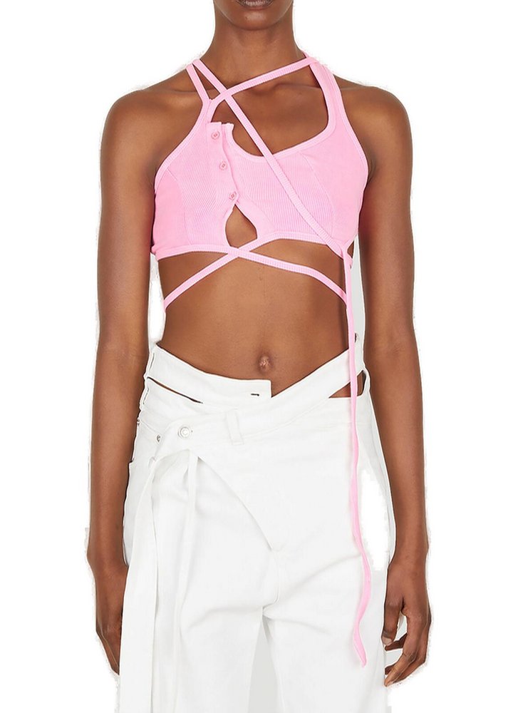 Ottolinger Asymmetric Self-Tied Ribbed Cropped Top