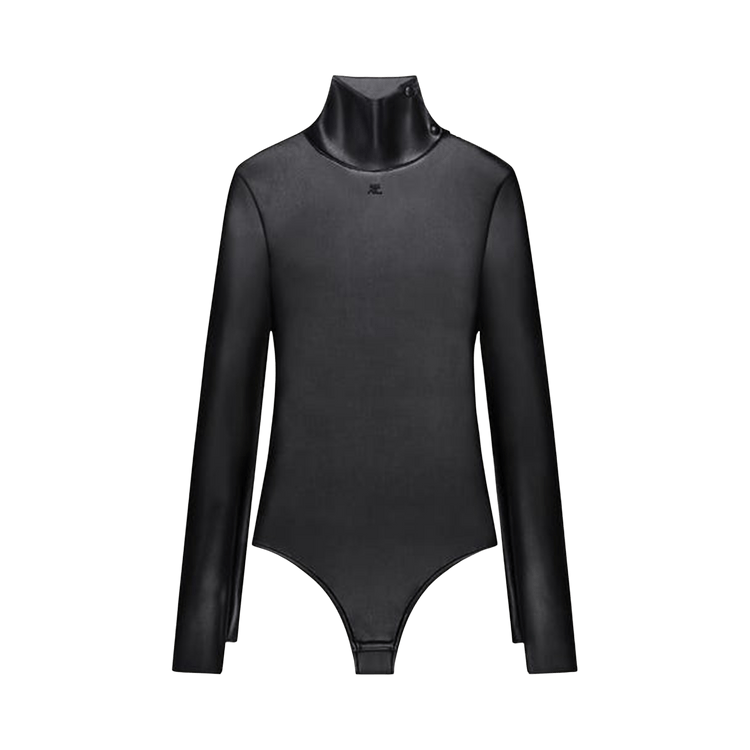 Courrèges Mockneck Leather Effect Bodysuit 'Black'