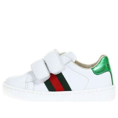 (TD) Gucci Leather Toddler Sneaker With Web 'White'