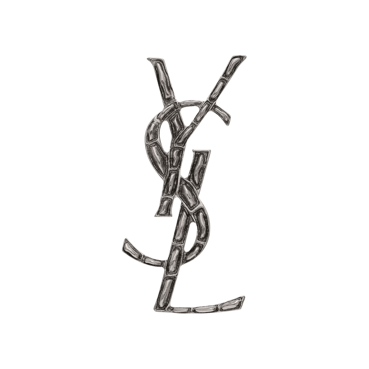 Saint Laurent Opyum Logo Crocodile Texture Brooch 'Silver'