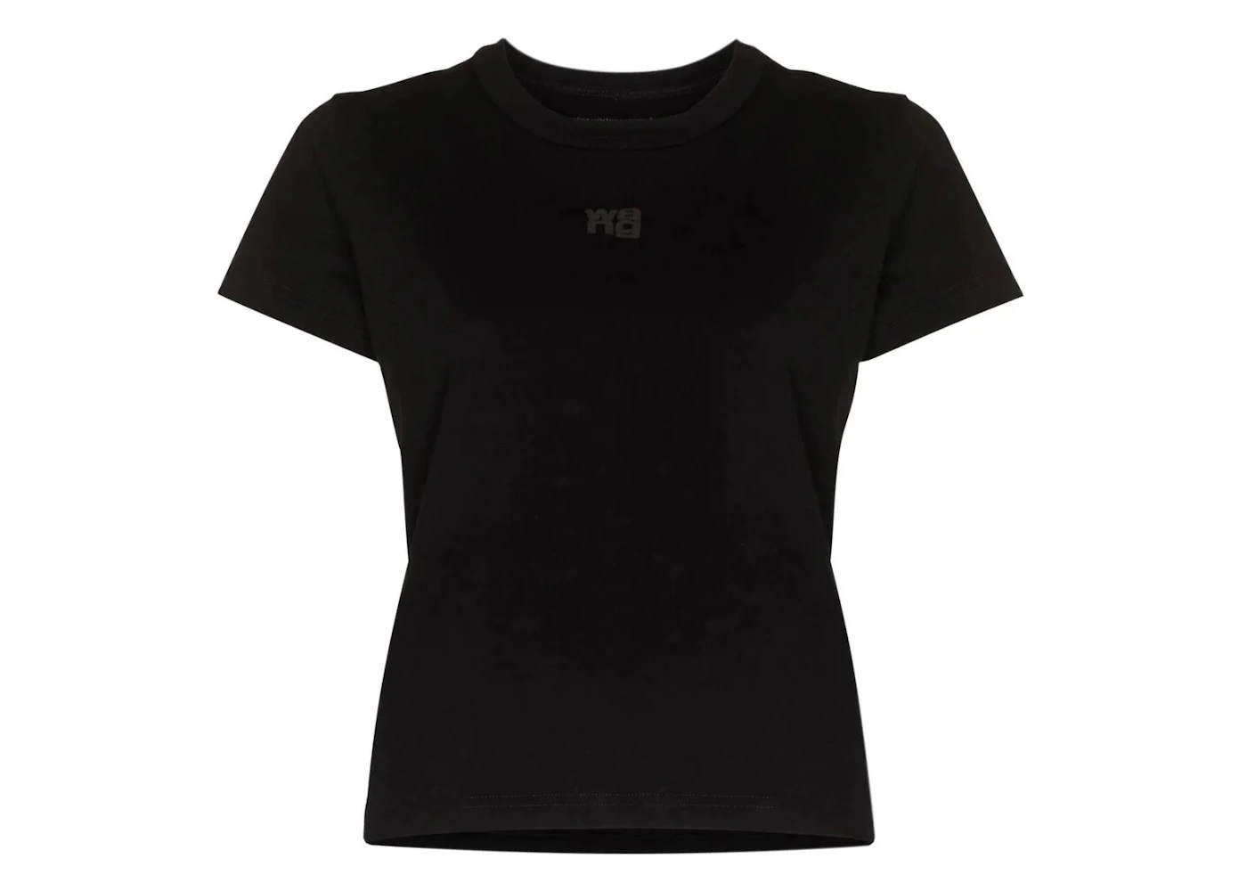 T by Alexander Wang Essential Jersey Shrunk Puff Logo Bound Neck Tee Black