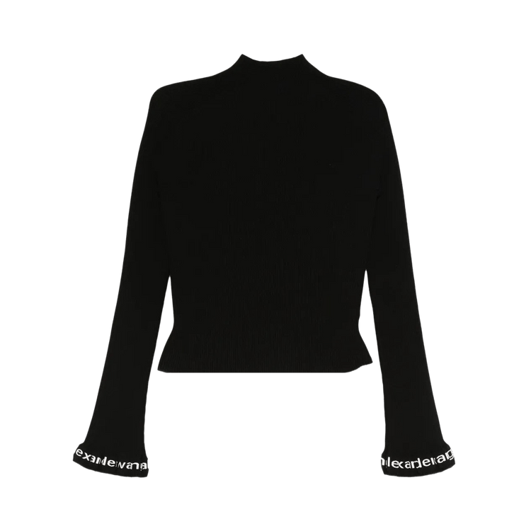 Alexander Wang Logo Ribbed Long-Sleeve Zip Turtleneck Pullover 'Black'