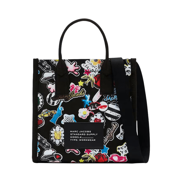Marc Jacobs Medium Tote Sticker Print Canvas Standard Supply Bag 'Black/Multicolor'