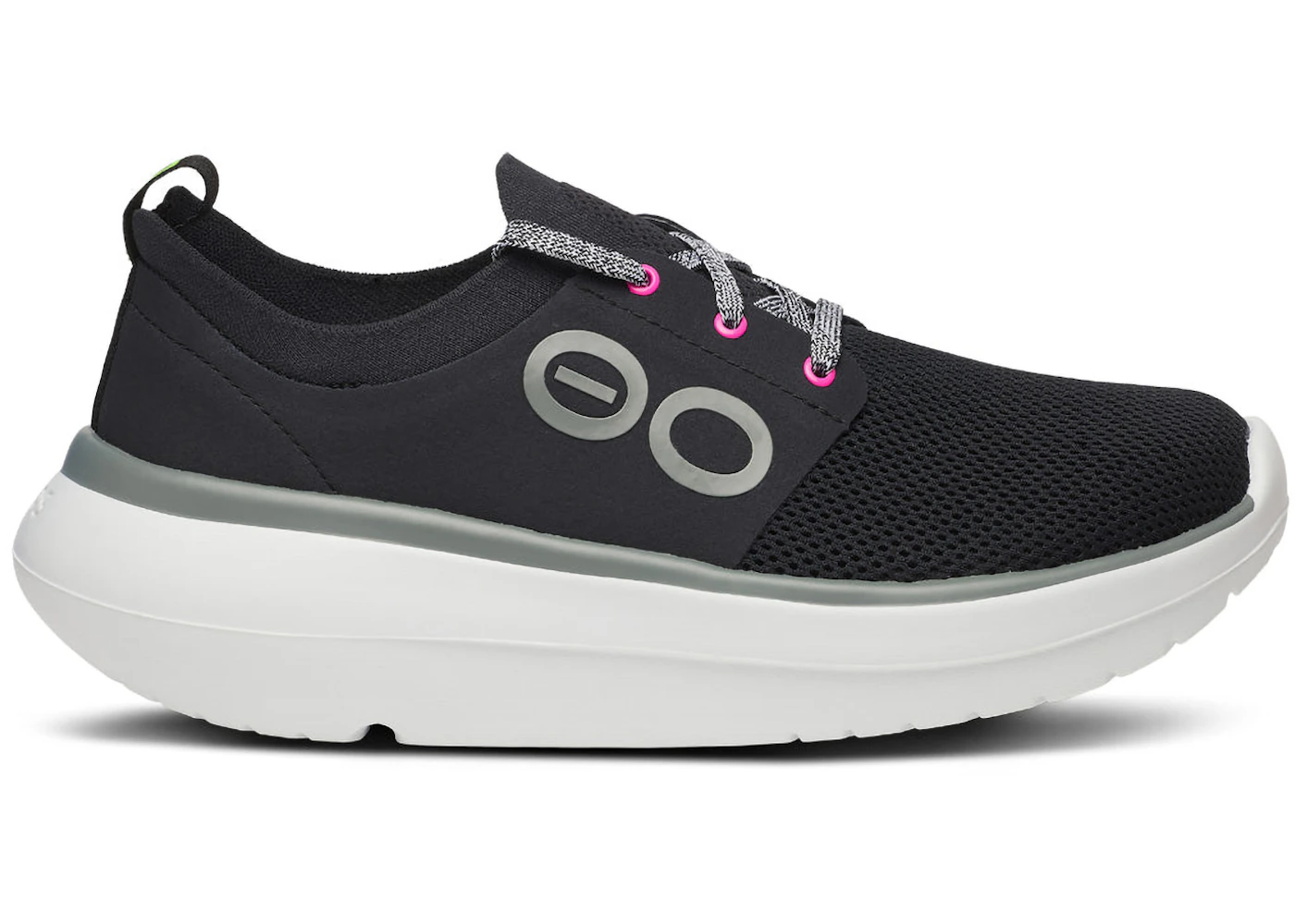 OOFOS Stride Lace-Up Black White Pink Women's