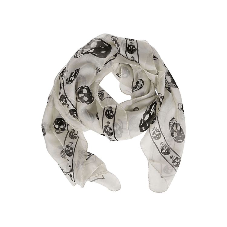 Alexander McQueen Skull Silk Scarf 'White/Black'
