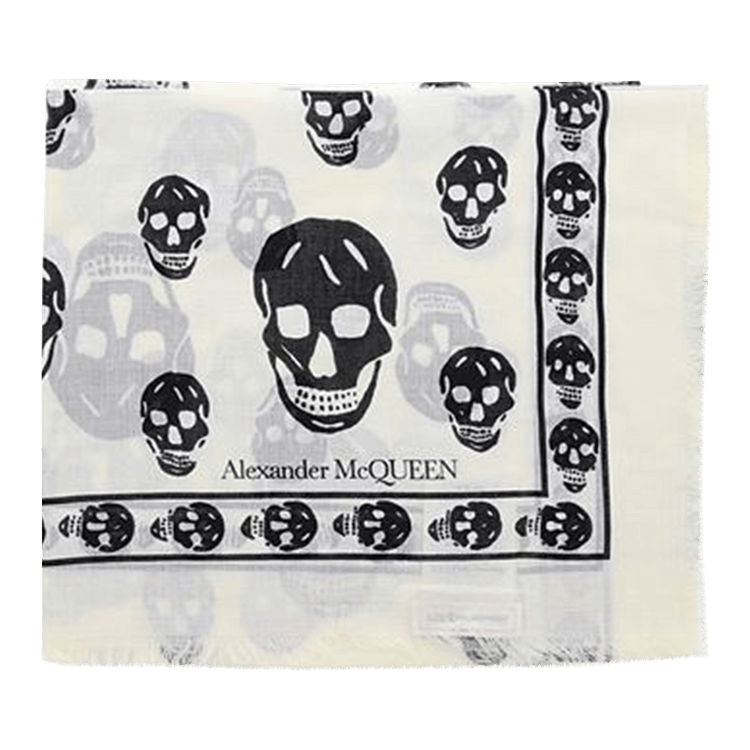 Alexander McQueen Skull Silk Blend Scarf 'White/Black'