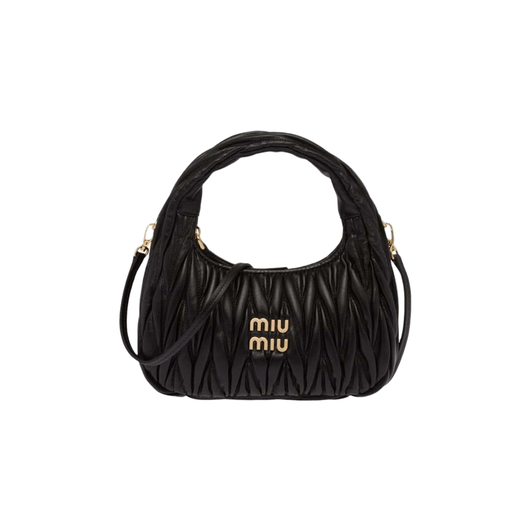 Miu Miu Wander Matelassé Nappa Leather Hobo Bag 'Black'