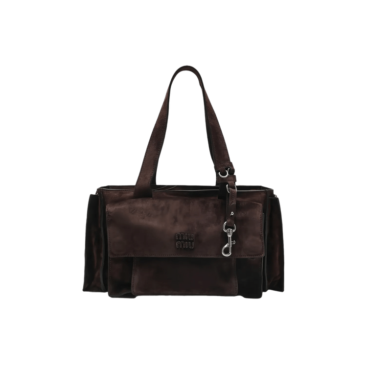 Miu Miu Utilitaire Suede Shopping Bag 'Dark Brown'