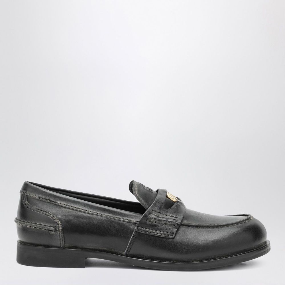 Miu Miu Logo Penny Loafers Flat Shoes