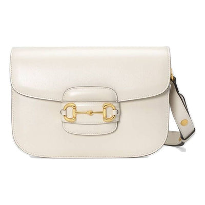 (WMNS) Gucci Horsebit 1955 Retro Gold buckle Leather Shoulder Messenger Bag Small White Classic