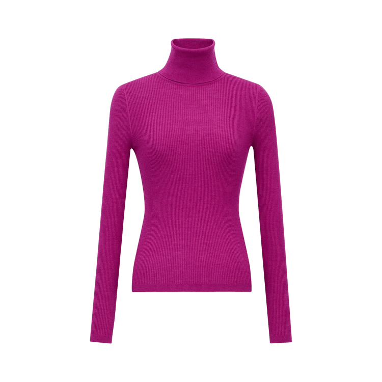 Saint Laurent Turtleneck Top In Cashmere, Wool, And Silk 'Magenta'