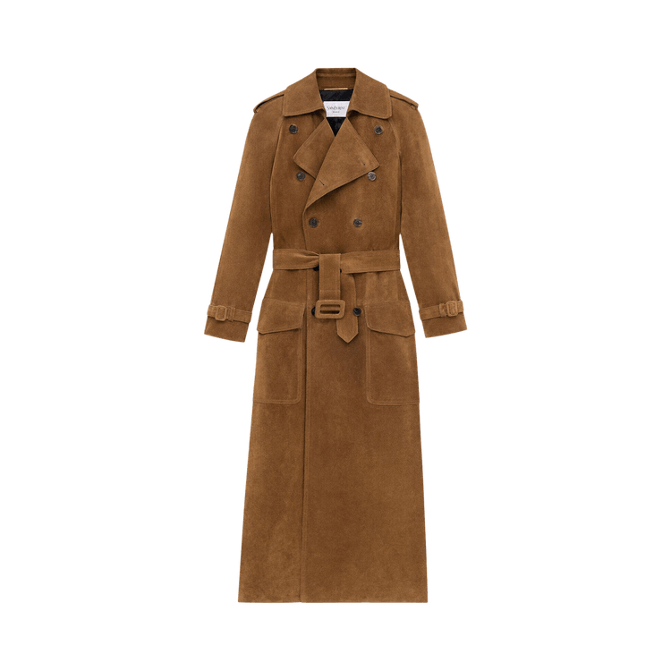 Saint Laurent Trench Coat In Suede 'Noix'