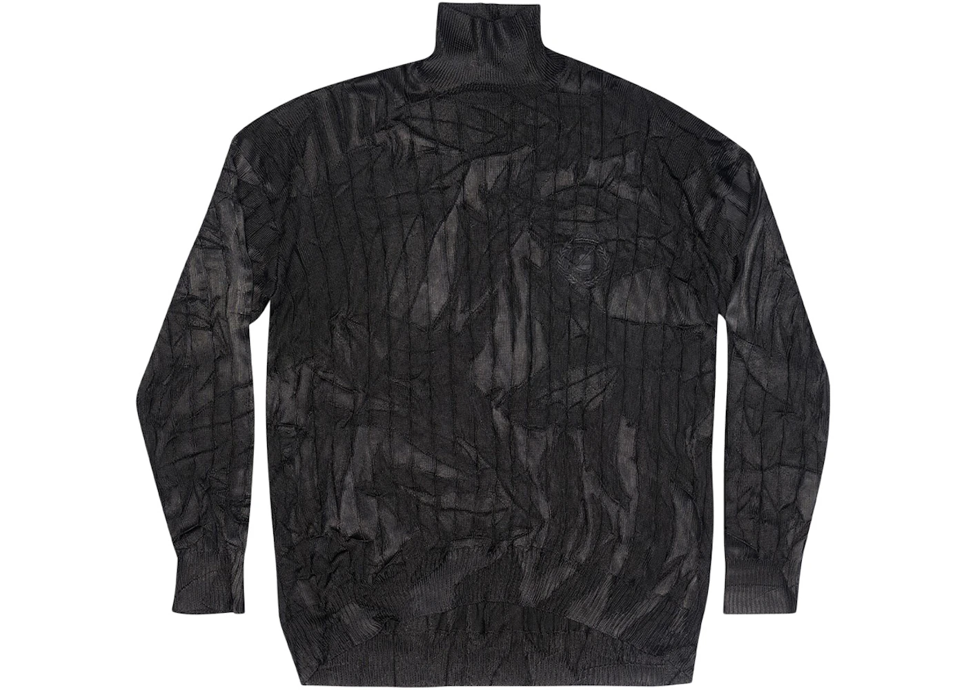 Balenciaga Creased Oversized Silk Rib Knit Turtleneck Black