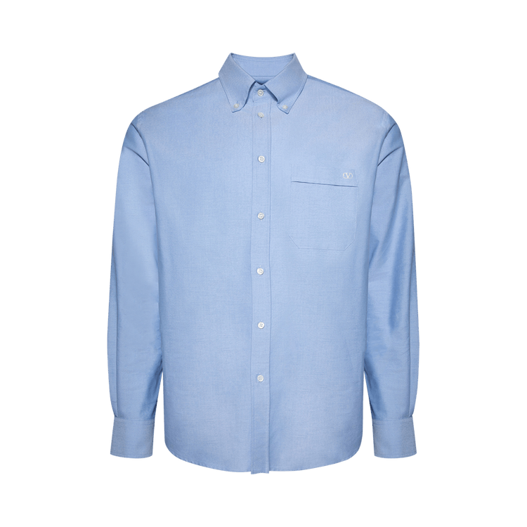 Valentino Logo Embroidered Long-Sleeve Shirt 'Celeste'