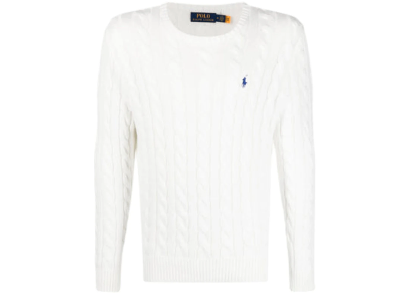 Polo Ralph Lauren Long Sleeve Cotton Cable Knit Crewneck Sweater White