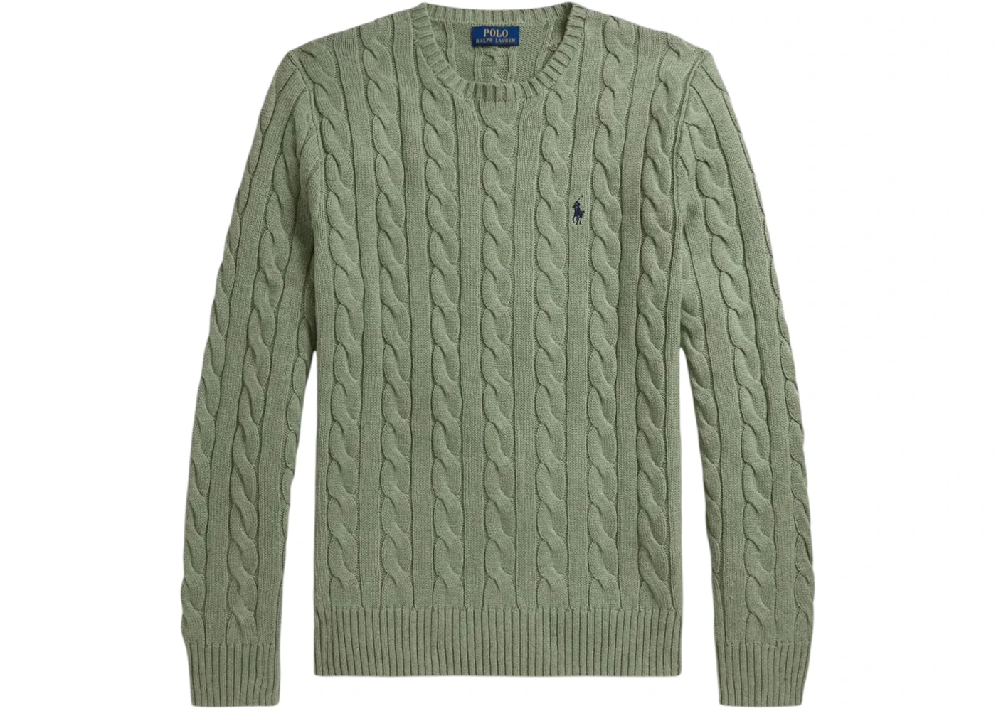 Polo Ralph Lauren Long Sleeve Cotton Cable Knit Crewneck Sweater Fern Green Heather