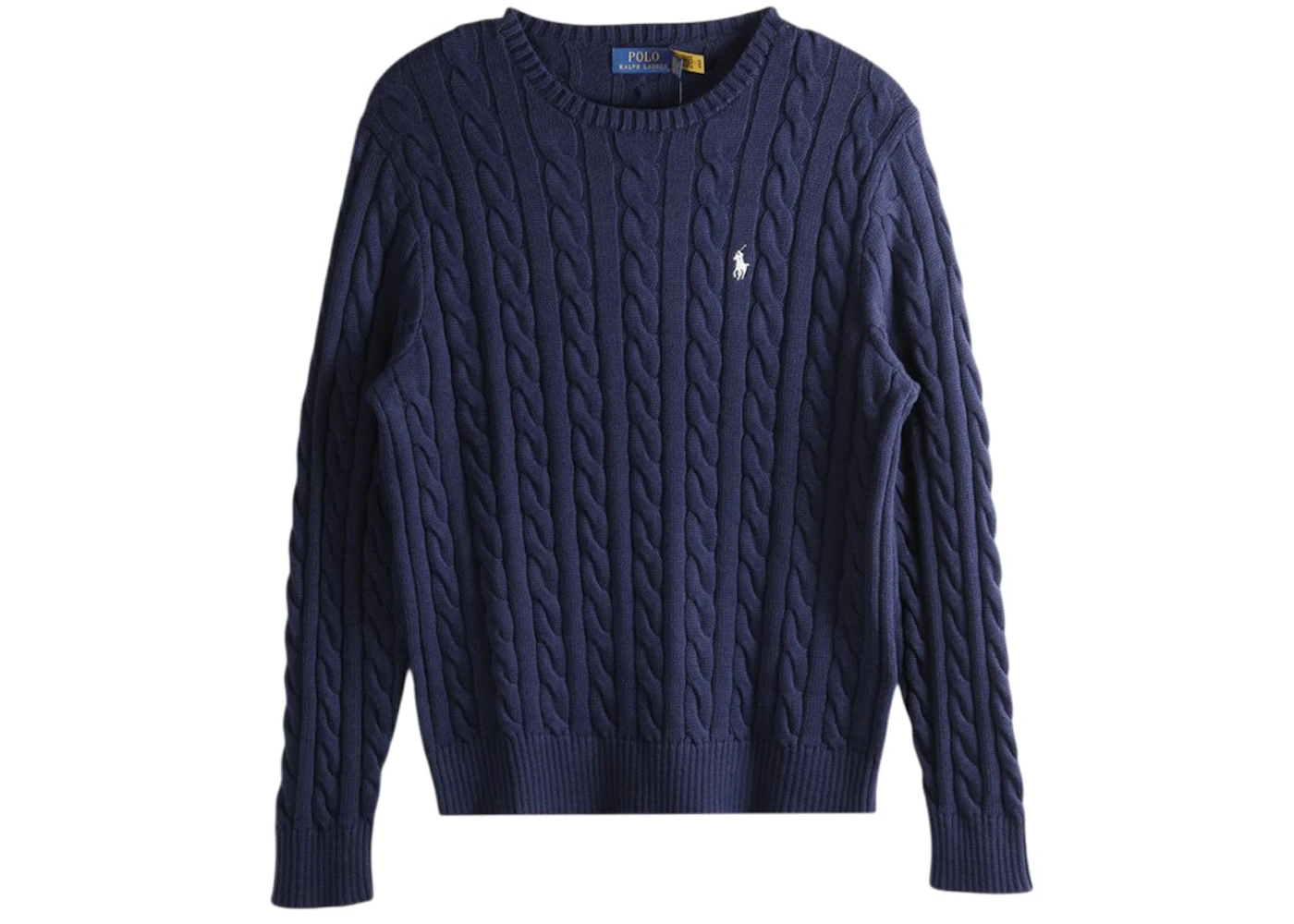 Polo Ralph Lauren Long Sleeve Cotton Cable Knit Crewneck Sweater Bright Navy