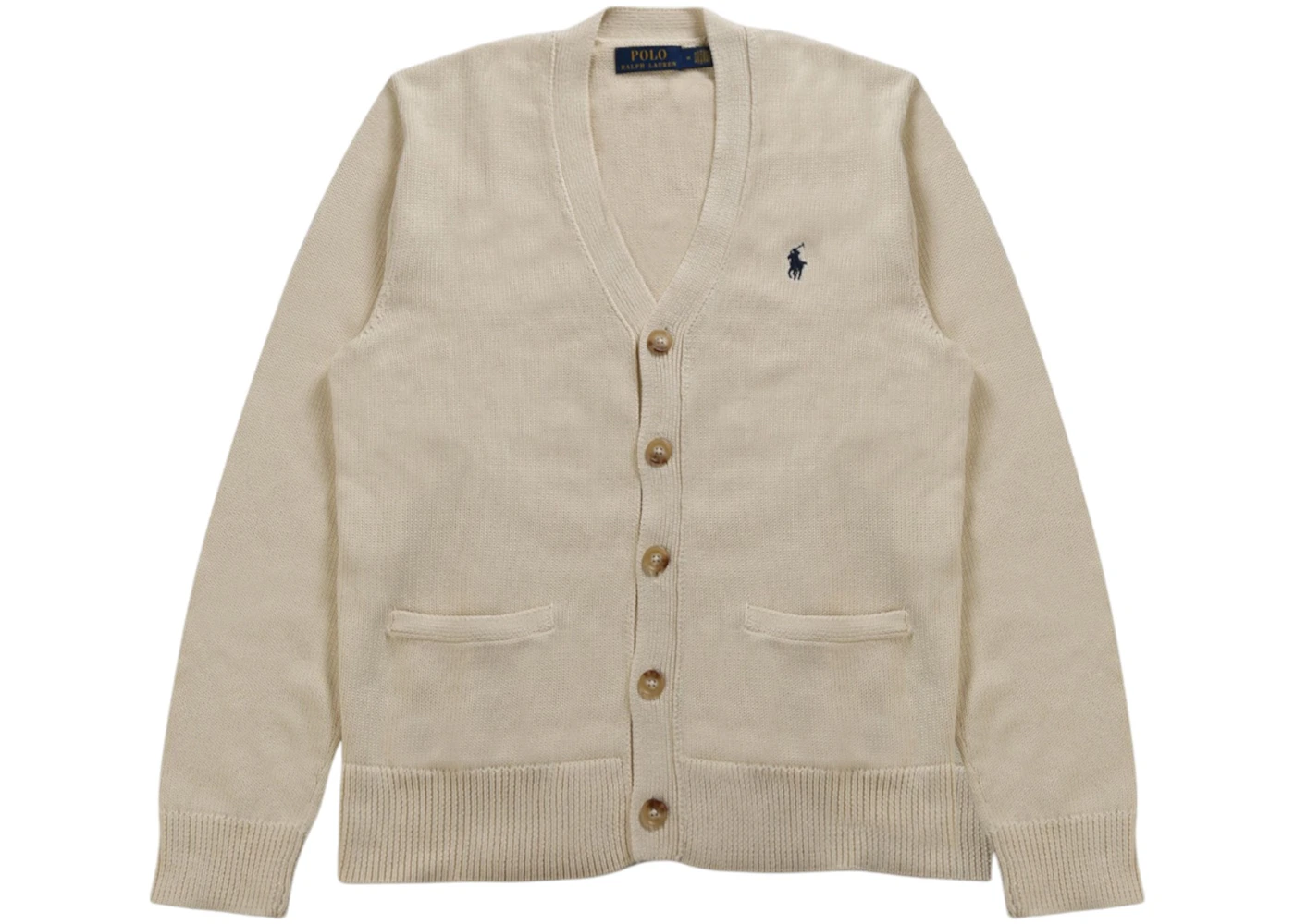 Polo Ralph Lauren Long-Sleeve Cotton Shaker V-Neck Cardigan Andover Cream/Navy Pp