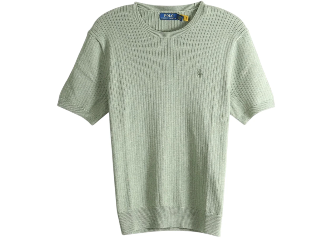Polo Ralph Lauren Short-Sleeve Cotton Rib Stitch Crewneck Pullover Sweater Fern Green Heather