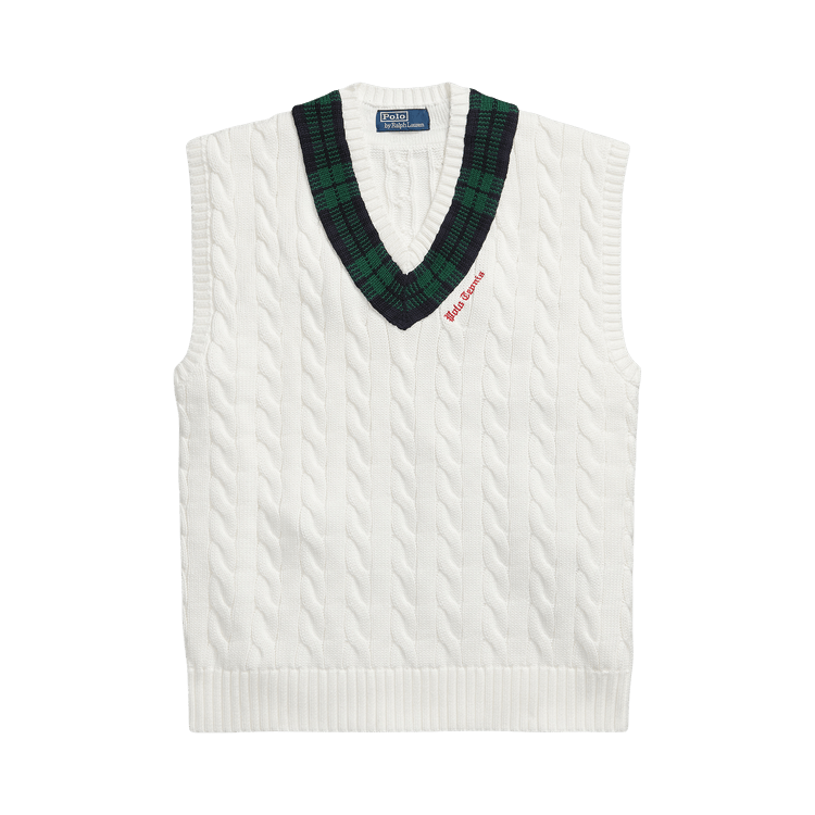 Polo Ralph Lauren Sleeveless Cotton Cable Stitch V-Neck Cricket Sweater Vest 'Cream Combo'