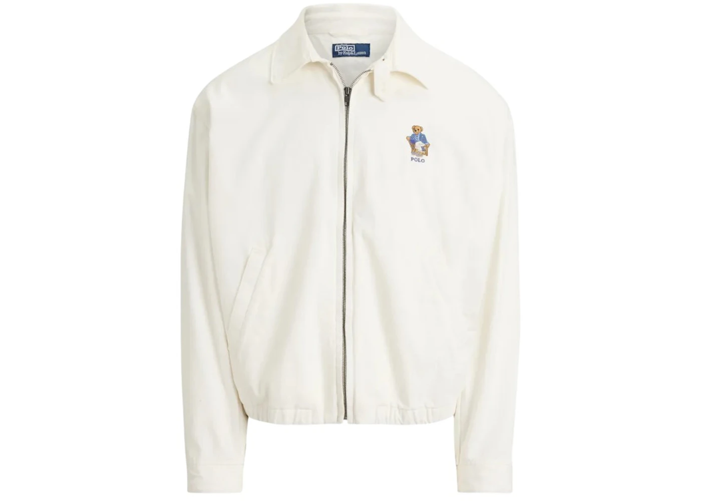 Polo Ralph Lauren Long-Sleeve Big Fit Piece-Dyed Twill Novelty Bear Windbreaker Paper White