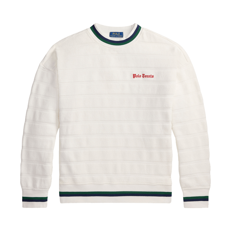 Polo Ralph Lauren Long-Sleeve Yarn-Dyed Textured Bar Stripe Polo Tennis Pullover 'White'