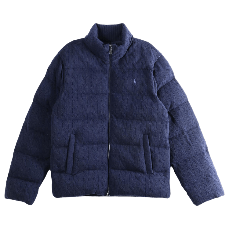 Polo Ralph Lauren Long Sleeve Quilted Cable Knit Full Zip Mockneck Sweater 'Hunter Navy'
