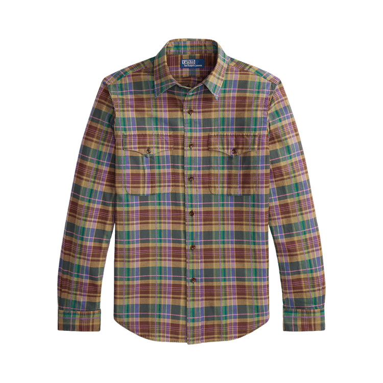 Polo Ralph Lauren Long-Sleeve Bleeding Madras Safari Military Shirt 'Brown/Purple/Multicolor'
