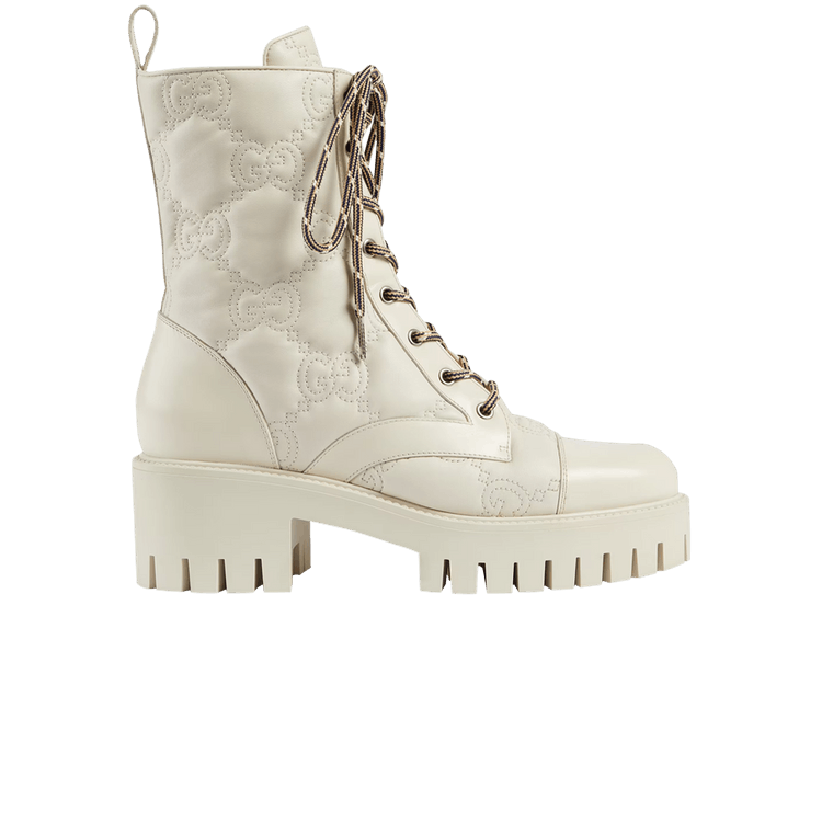 Gucci Wmns GG Matelassé Lace Up Boot 'Off White'