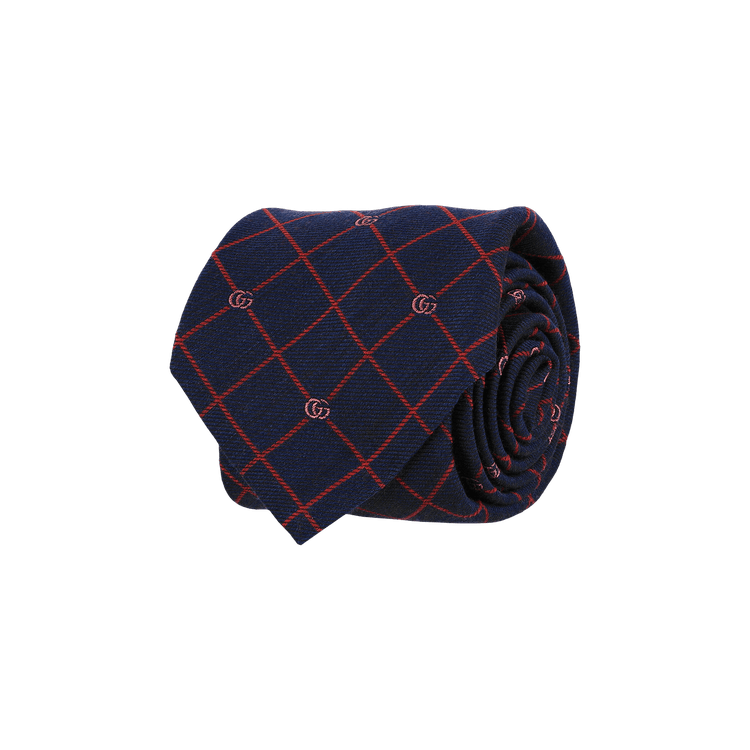 Gucci Double G And Check Silk Jacquard Tie 'Blue/Red'